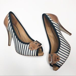 Gianni Bini Navy Blue/White Striped Heels